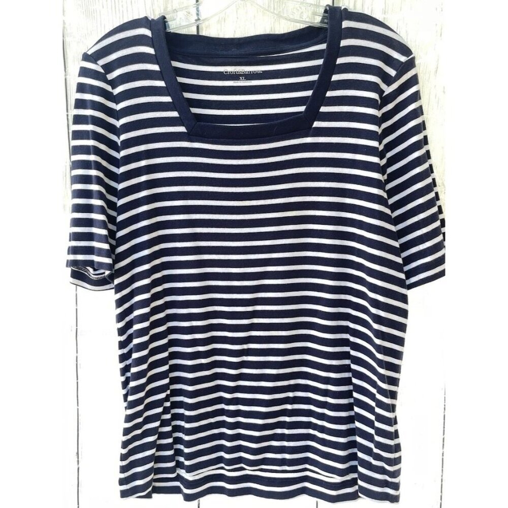 Croft & Barrow XL Short Sleeve Navy White Striped Shirt